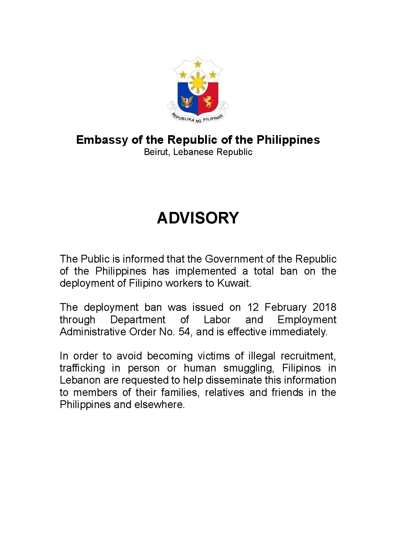 advisory on ban deployment by amba