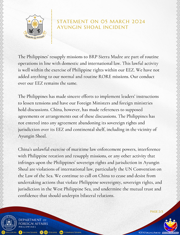 DFA Statement on March 5 Ayungin Incident p2