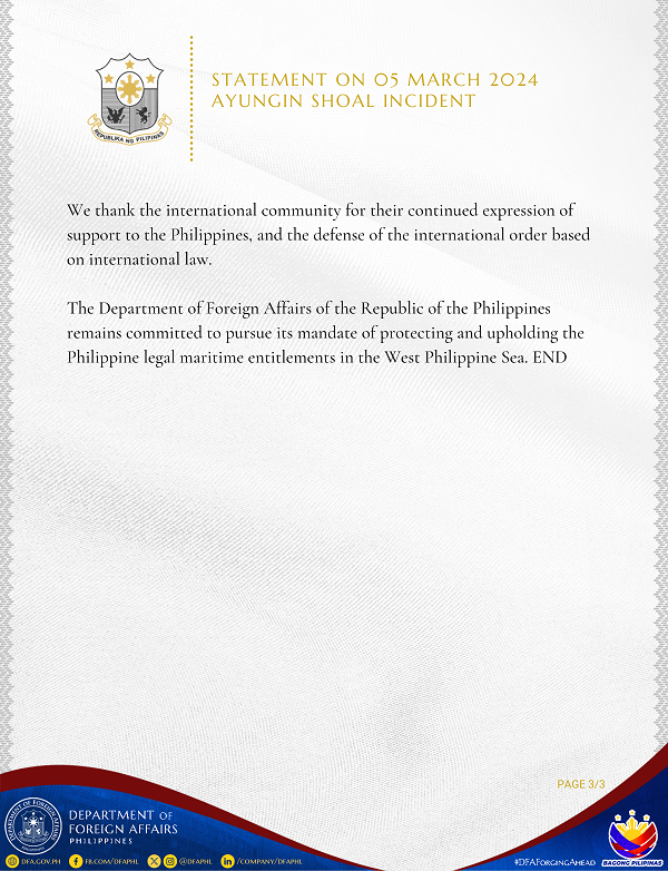 DFA Statement on March 5 Ayungin Incident p1