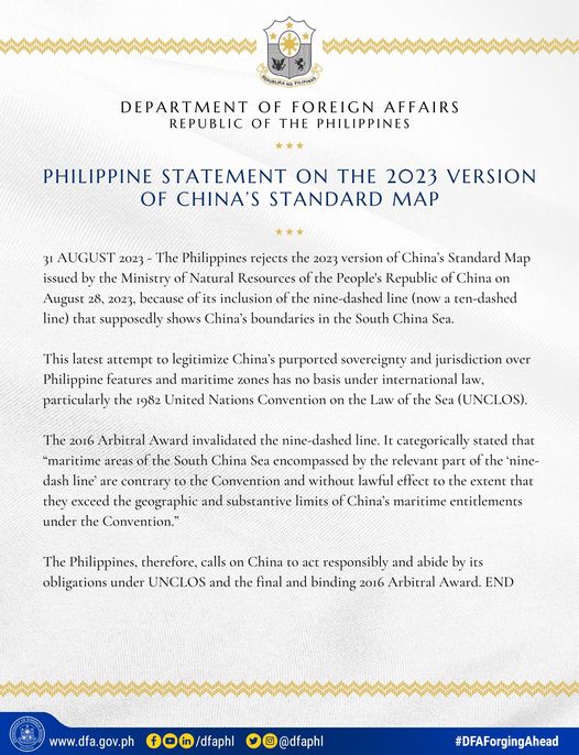 PH statement on 2023 Chinas Map